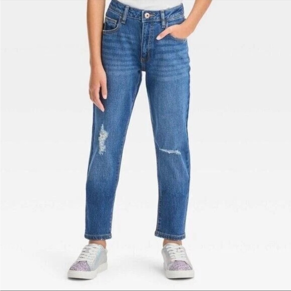 NWOT Art Class Sz 10 Girls High-Rise Tapered Crop Jeans Medium Wash Distressed